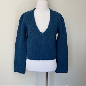 Cobalt Blue V-Neck Cropped Alpaca Veda Sweater